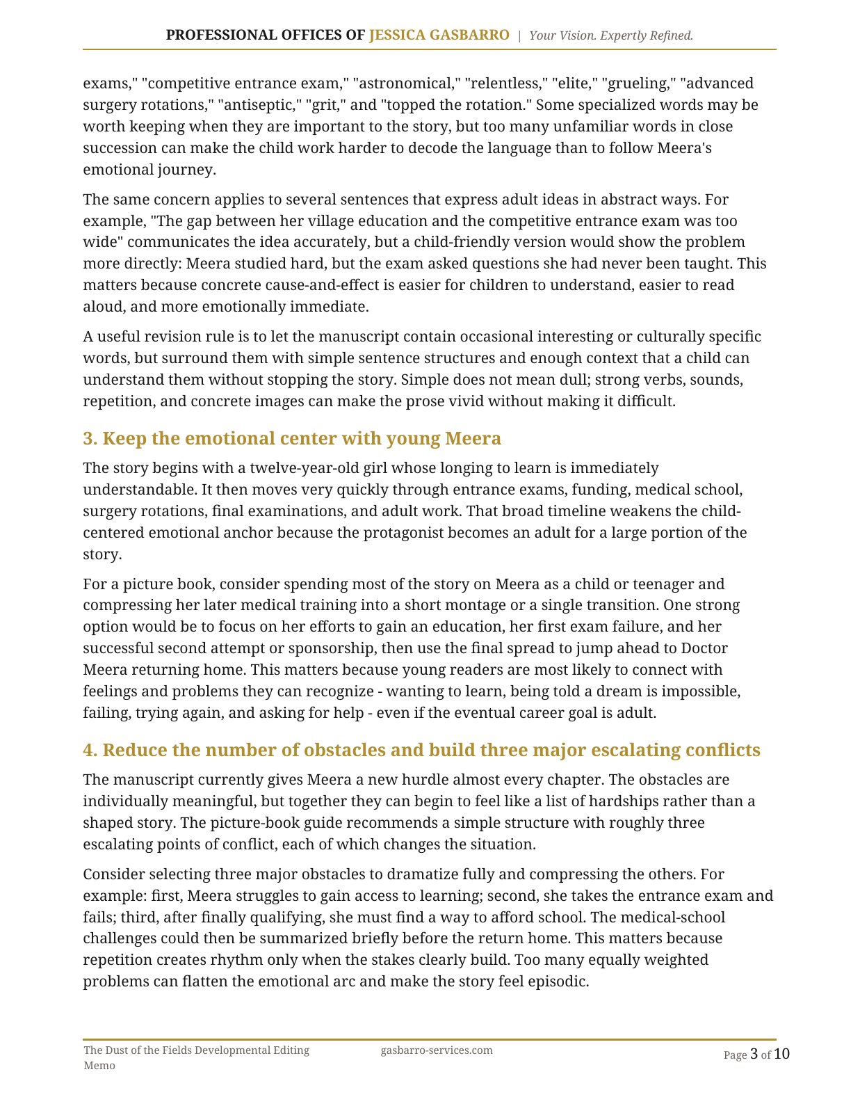 Developmental editing memo, page 3 of 10; open PDF for selectable text