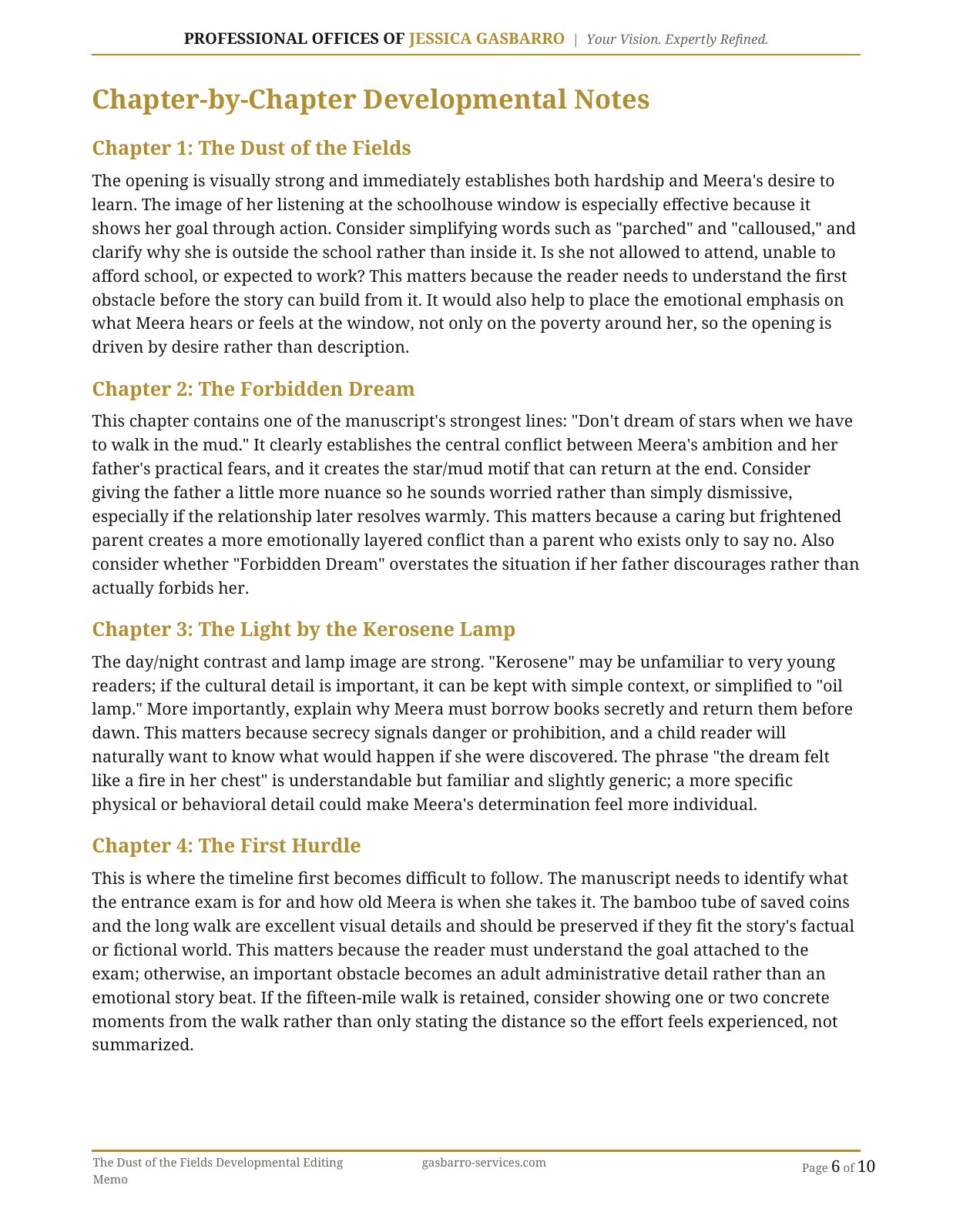 Developmental editing memo, page 6 of 10; open PDF for selectable text