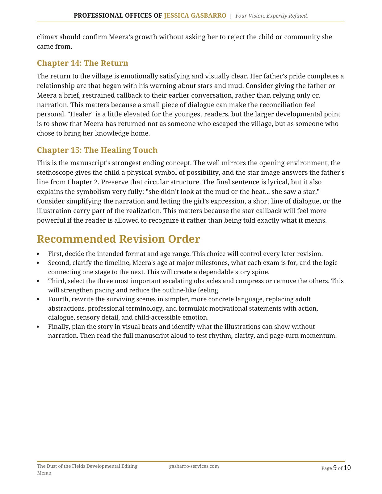 Developmental editing memo, page 9 of 10; open PDF for selectable text
